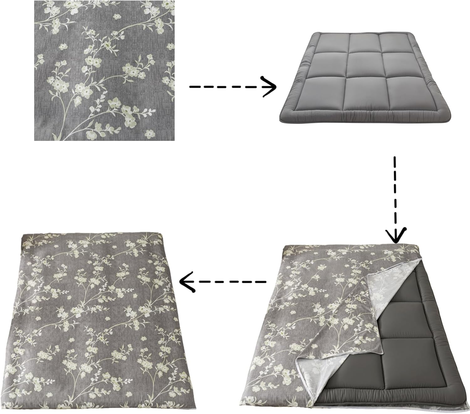 Futon Cover for Traditional Japanese Futon Floor Mattress Cover with Zipper Twin Full Queen Machine Washable Super Soft