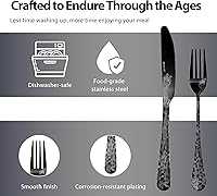 Vista 3 de Hagary Dragon Cutlery Set 20 Pieces Stainless Steel Flatware Set Service for 4 Utensils For Home Kitchen Wedding Laser Engraved Dishwasher Safe Black