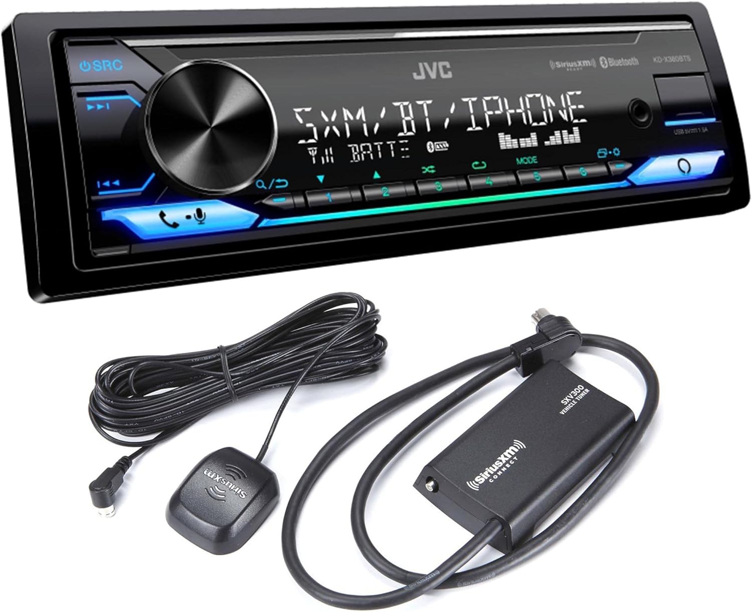 JVC KD-X380BTS Digital Media Receiver Featuring Bluetooth® / USB/SiriusXM/Amazon Alexa / 13-Band EQ/Variable-Color Illumination/JVC Remote App Compatibility with SXV300v1 Satellite Radio Tuner