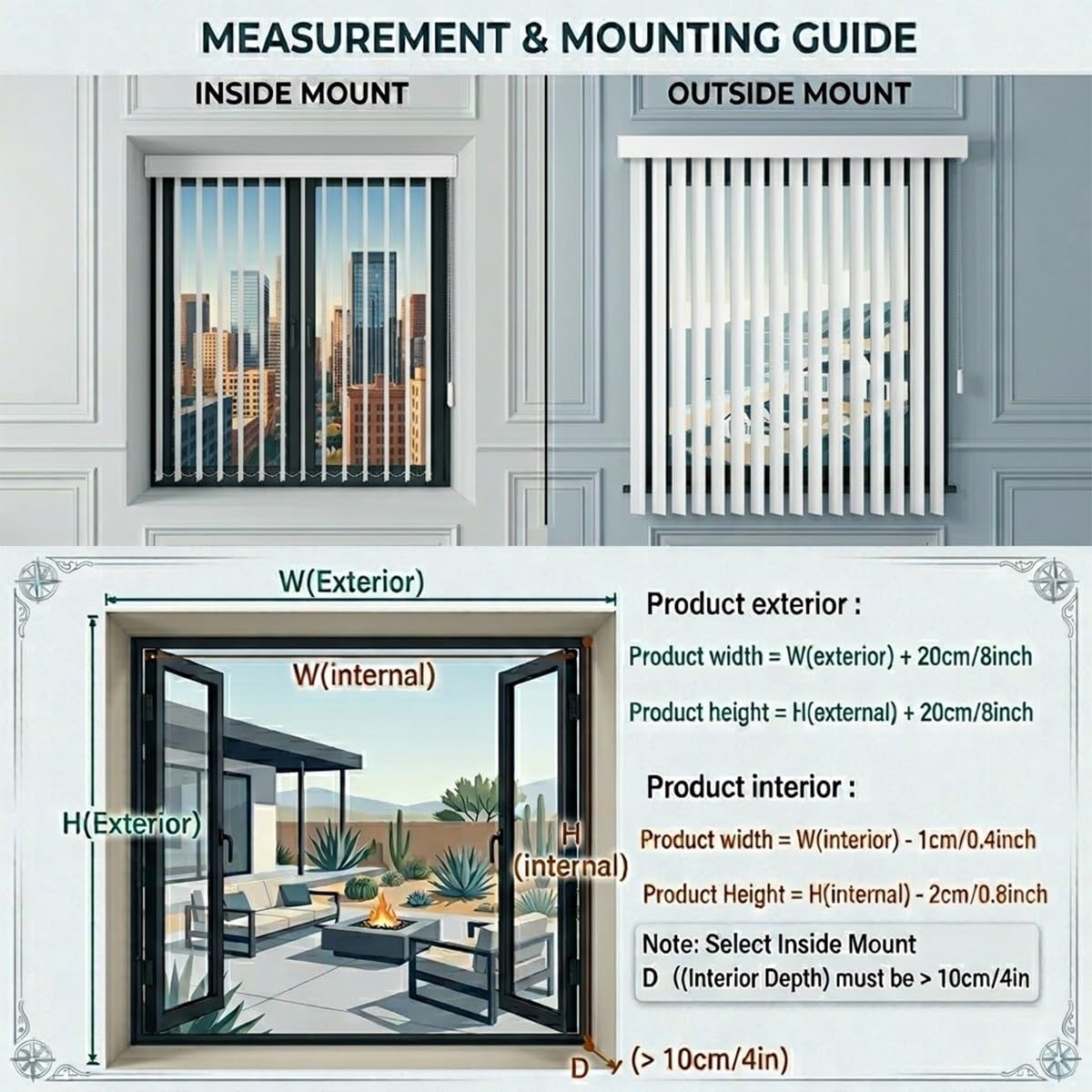 Genérico Estores Verticales Translúcida Cortina Lamas Verticales Control de Luz Cortina Vertical Protección Solar, Persiana Veneciana Opaco para Ventanas Grandes Oficina(170cmW x 340cmH)