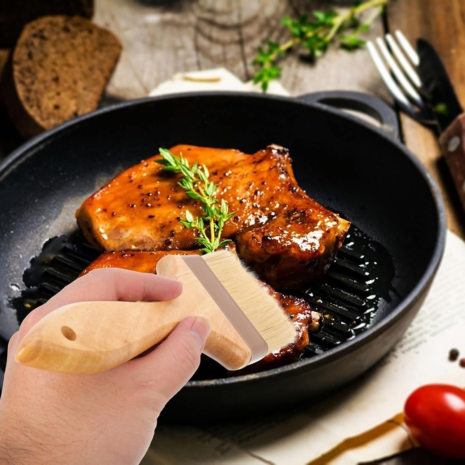 Ipetboom 3Pcs Wooden Handle Basting Brush High Temperature Resistant Cooking Oil Brush for Grilling Bbq Pastry Baking Sauce Application Easy Clean Kitchen Utensil