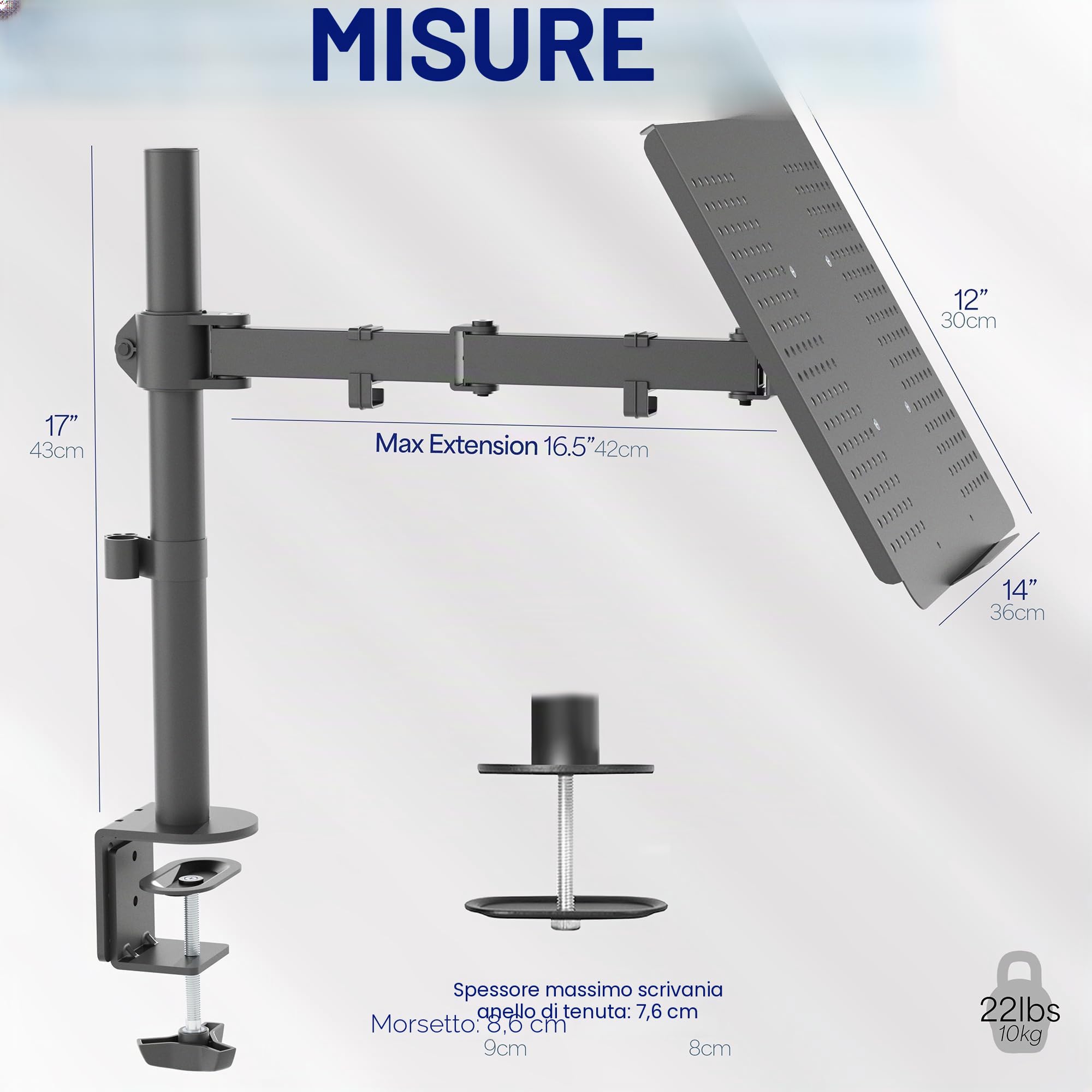 VIVO Supporto da scrivania per laptop singolo, estensione completamente regolabile con morsetto a C (STAND-V001L)