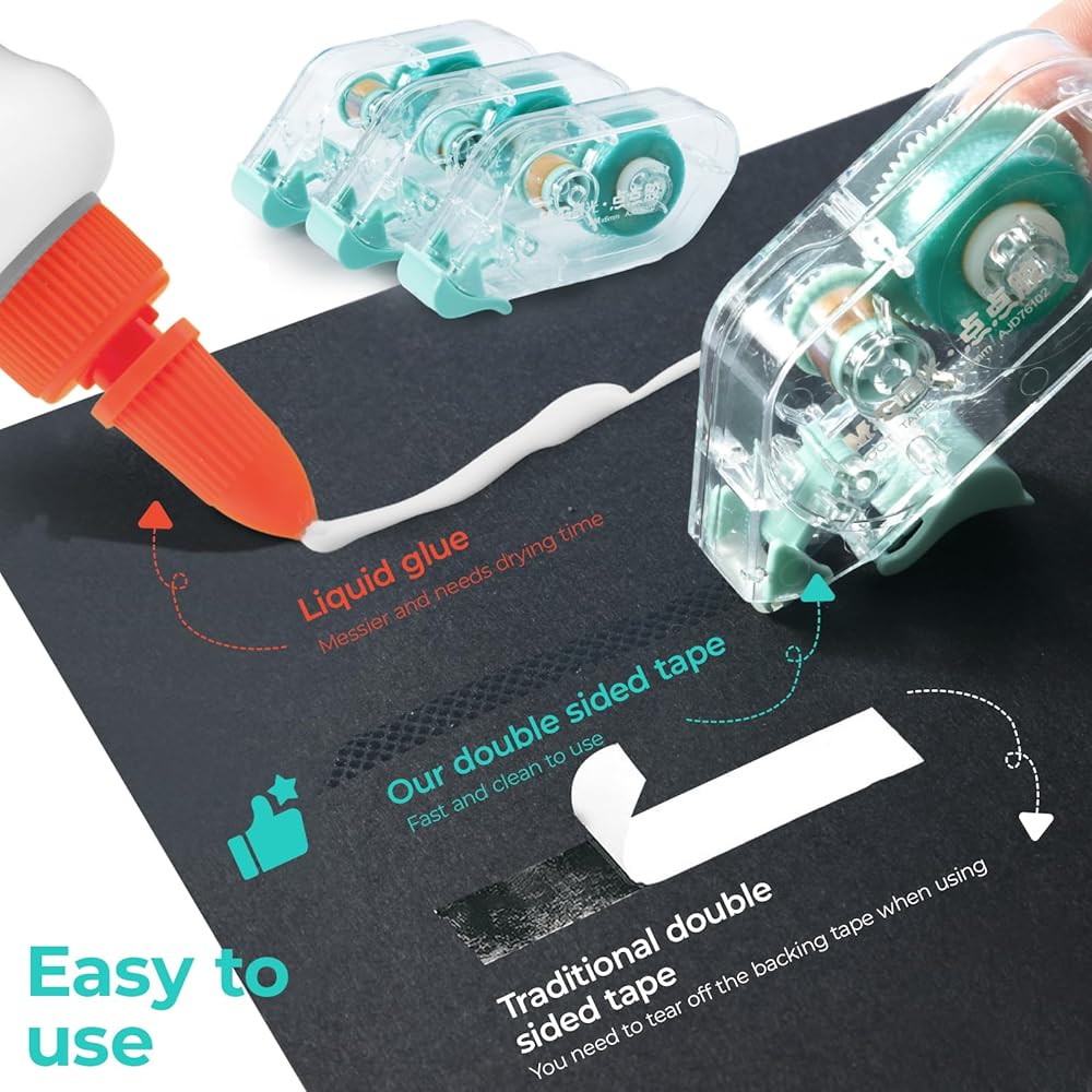 M&G 3 Pack Double Sided Tape Roller for Crafts, 0.24in x 26.25FT Adhesive Glue Runner Scrapbooking Supplies Journaling School Office Teacher Supplies for Kids and Adults view 4