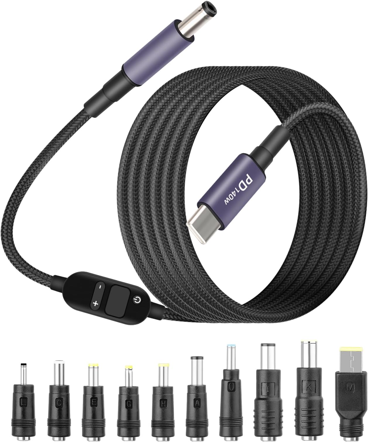 GELRHONR 140W USB C to DC PD Trigger Power Cable with 10 Connector Tips, USB C to DC 5.5x2.5mm Fast Charging Cable with 5V/9V/12V/15V/20V/28V Voltage for Laptops, Tablets and Portable Power Bank