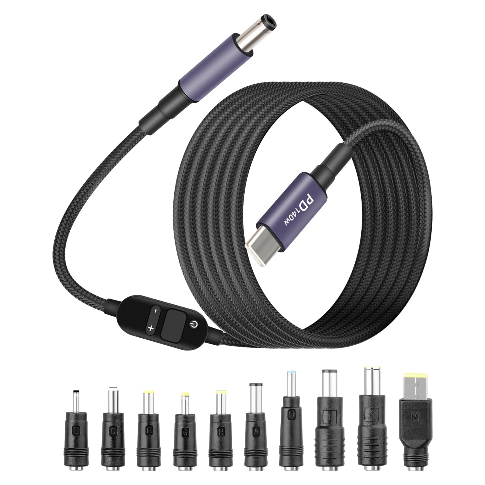 GELRHONR 140W USB C to DC PD Trigger Power Cable with 10 Connector Tips, USB C to DC 5.5x2.5mm Fast Charging Cable with 5V/9V/12V/15V/20V/28V Voltage for Laptops, Tablets and Portable Power Bank