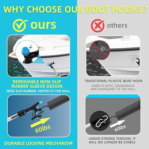Miniatura 2 de Gancho telescópico de aluminio para barco de 3.4 a 8 pies para acoplamiento, punta de goma antideslizante, poste flotante ligero y resistente de 3