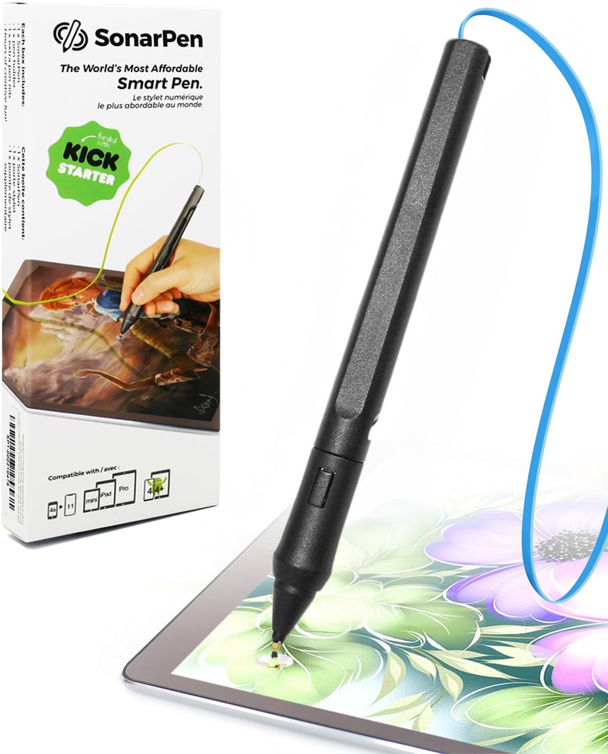 SonarPen - Pressure Sensitive Smart Stylus Pen with Palm Rejection and Shortcut Button. Battery-Less. Compatible with Apple iPad/iPhone/Android/Switch (Blue)