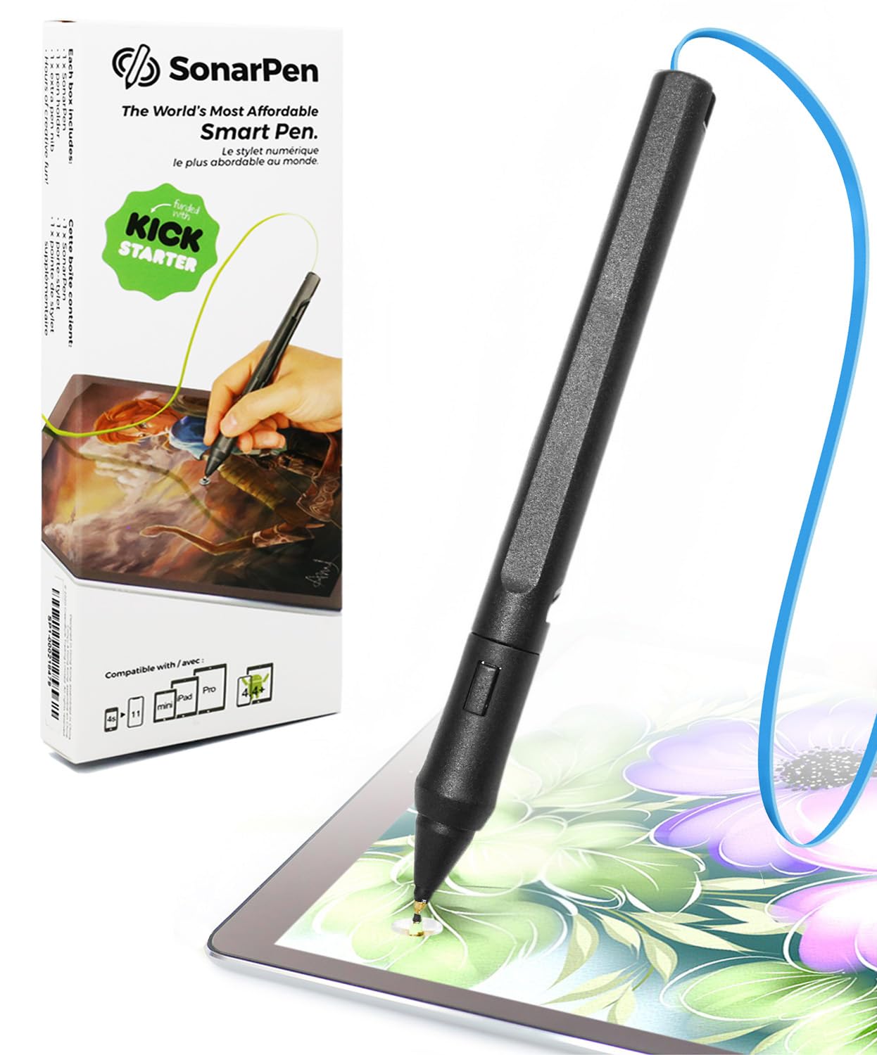 SonarPen - Pressure Sensitive Smart Stylus Pen with Palm Rejection and Shortcut Button. Battery-Less. Compatible with Apple iPad/Pro/Mini/iPhone/Android/Switch/Chromebook (Blue)
