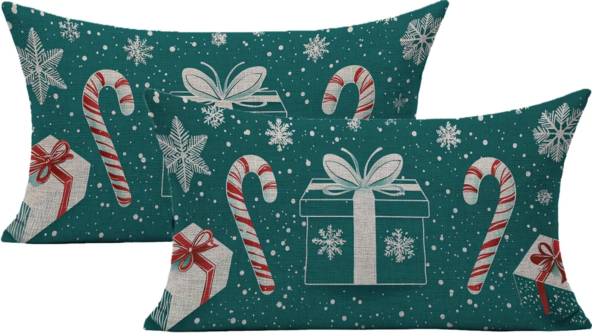 Housse de coussin Noël extérieur imperméable 40x60 cm bleu en lin par Lpfieonn | Lot de 2