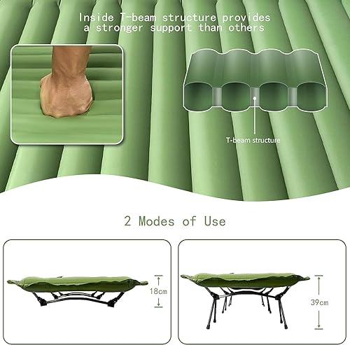 Miniatura 3 de EULANT Catre de campamento, cama portátil para acampar al aire libre con soporte, cama de aire para dormir de alta resistencia, catres de campamento