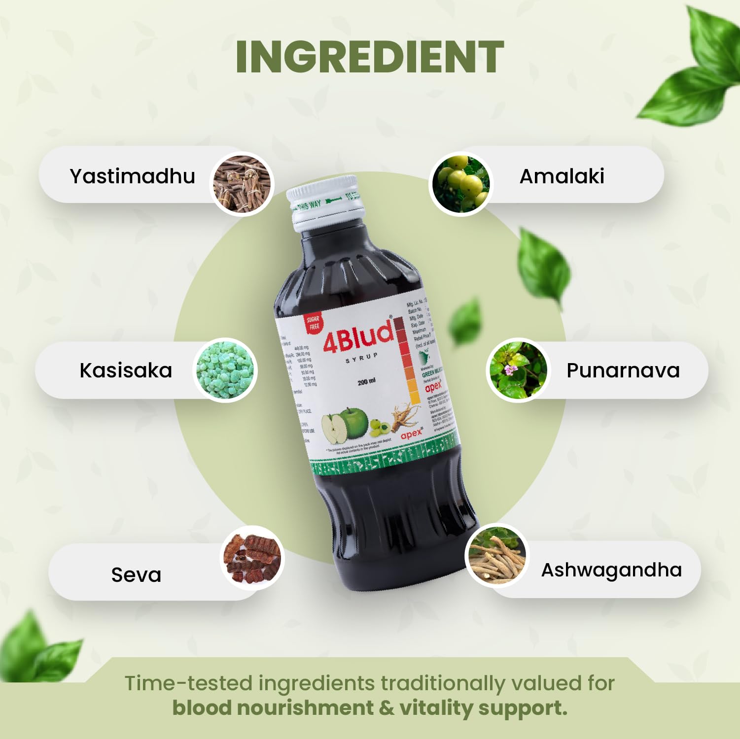 Green Milk 4Blud Syrup | Ayurvedic Iron & Haemoglobin Support Supplement | Sugar-Free Haematinic Formula | Supports Iron Uptake, Blood Health, Energy & Daily Vitality | Herbal Tonic for General Wellbeing | 200 ml 1