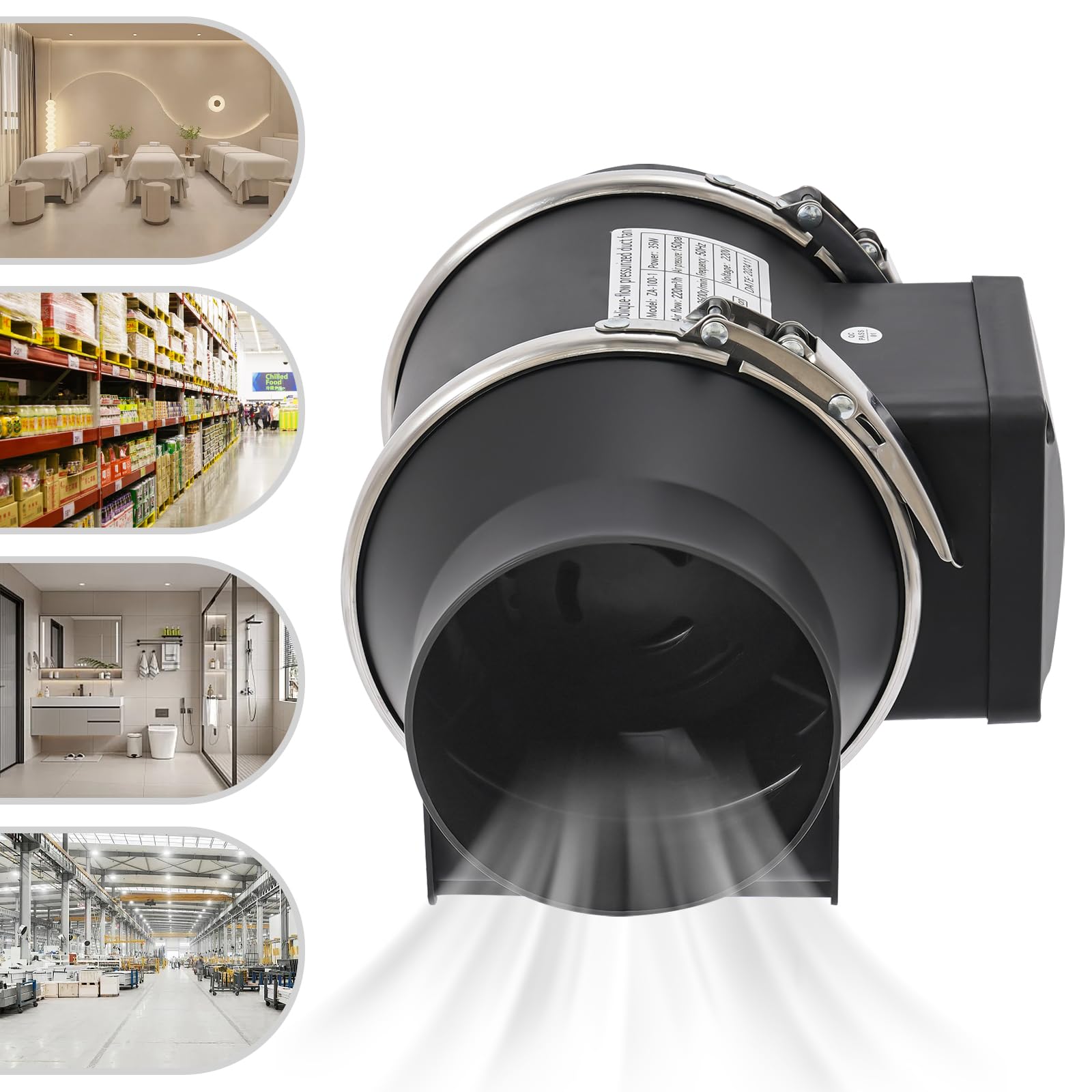 Ventola per condotta, 100 mm, 35 W, 220 m³/h, 2600 rpm, colore