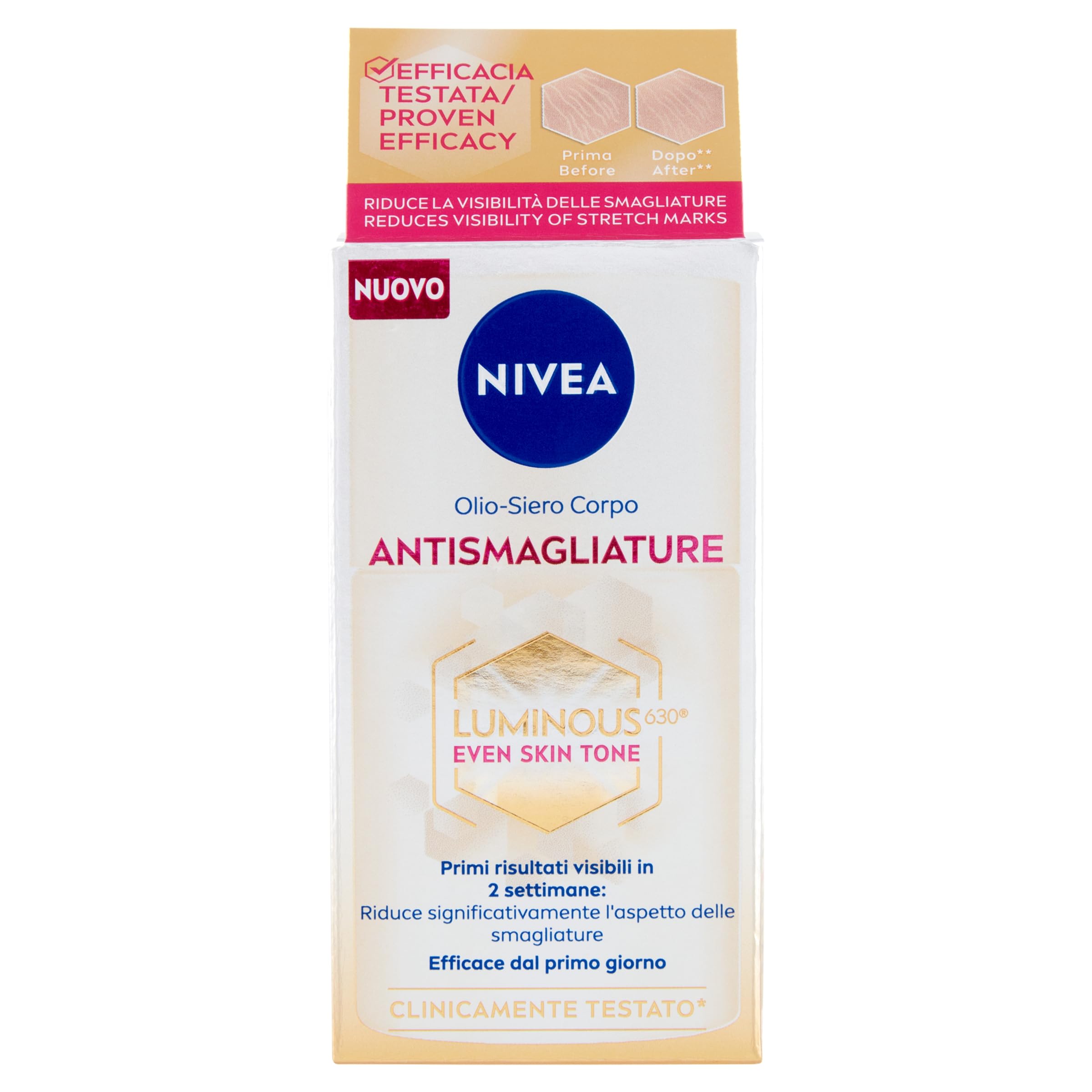 NIVEA Luminous630 Körperöl gegen Dehnungsstreifen 100 ml, Körperöl reduziert die Sichtbarkeit von Dehnungsstreifen, Öl für ein glattes Hautgefühl und 48 Stunden Feuchtigkeit