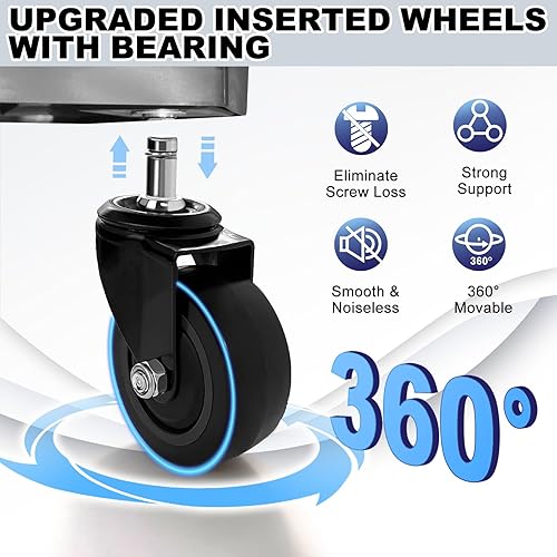 Miniatura 8 de Taburete de taller rodante con ruedas, taburete mecánico de trabajo de garaje resistente, altura ajustable 22.44"-28.94", silla rodante giratoria de