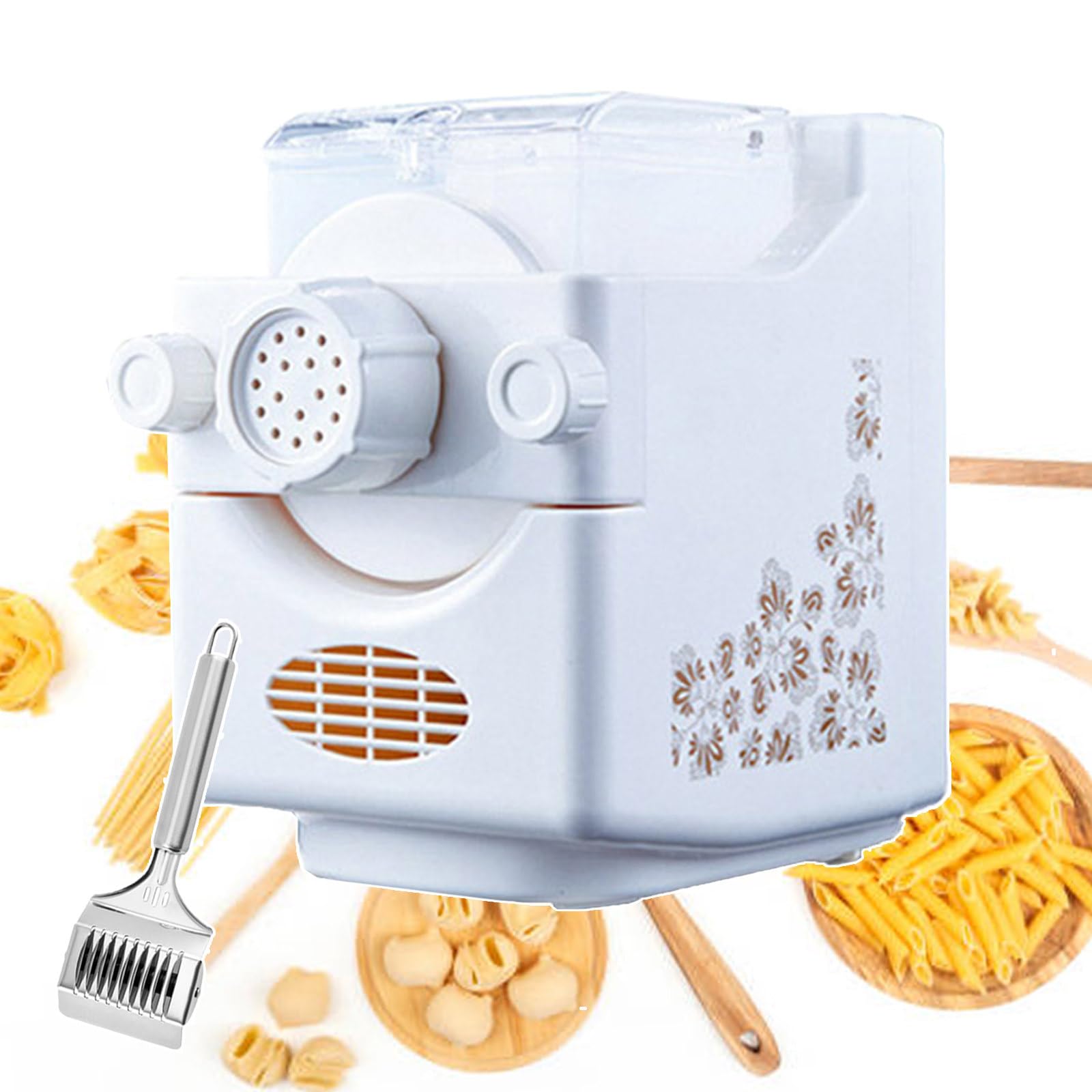 Macchina per Pasta Elettrica E Macchina per Noodle, Macchina per Arrotolare I Noodle con 9 Stampi E 1 Divisore per Noodle, Cuoci Spaghetti E Noodle Commerciale da 180W
