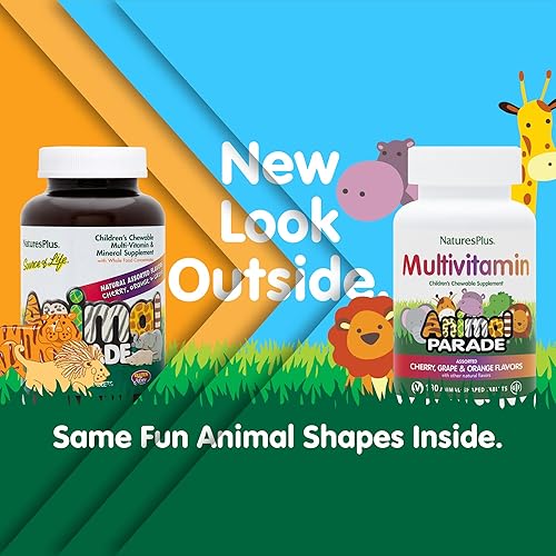 Miniatura 2 de Natures Plus Animal Parade - Multivitamínico masticable para niños, 180 tabletas en forma de animal, paquete de 2, sabores surtidos naturales,