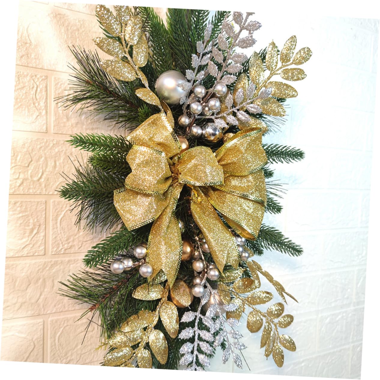 SOESFOUFU Xmas Teardrop Swag Christmas Stair Garland Bow Front Door Decor Reusable Christmas Swag