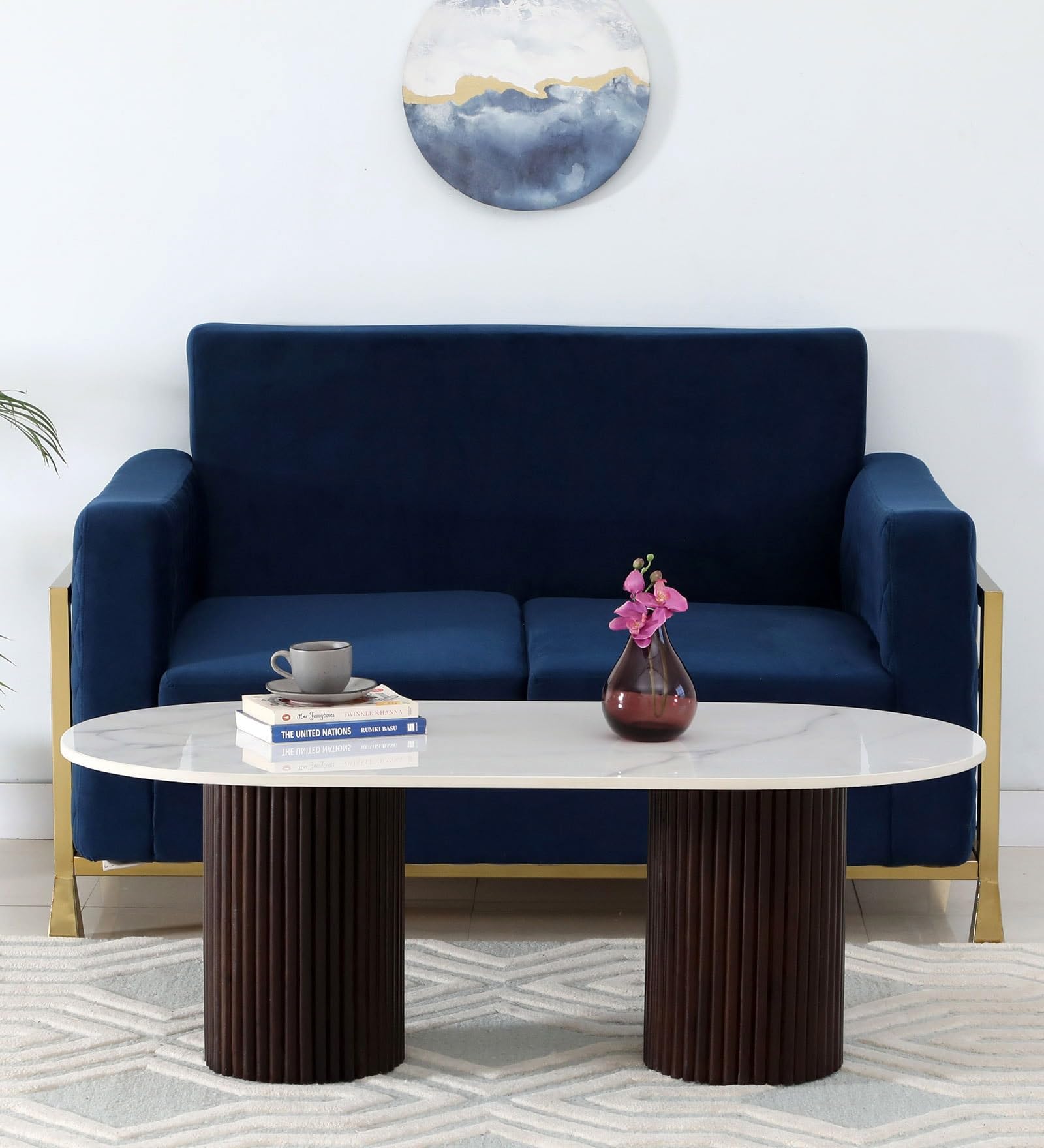 Cierra Mango Wood Coffee Table | Walnut Finish Center Table with Porcelain Top & Fluted Detail for Living Room, Lounge & Drawing Room | 122 x 61 x 43 cm-image-24