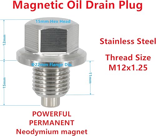 Miniatura 2 de Tapón magnético de drenaje de aceite de motor M12x1.25 de acero inoxidable para Nissan 370Z Altima Frontier GT-R Maxima Murano NV Pathfinder Rogue
