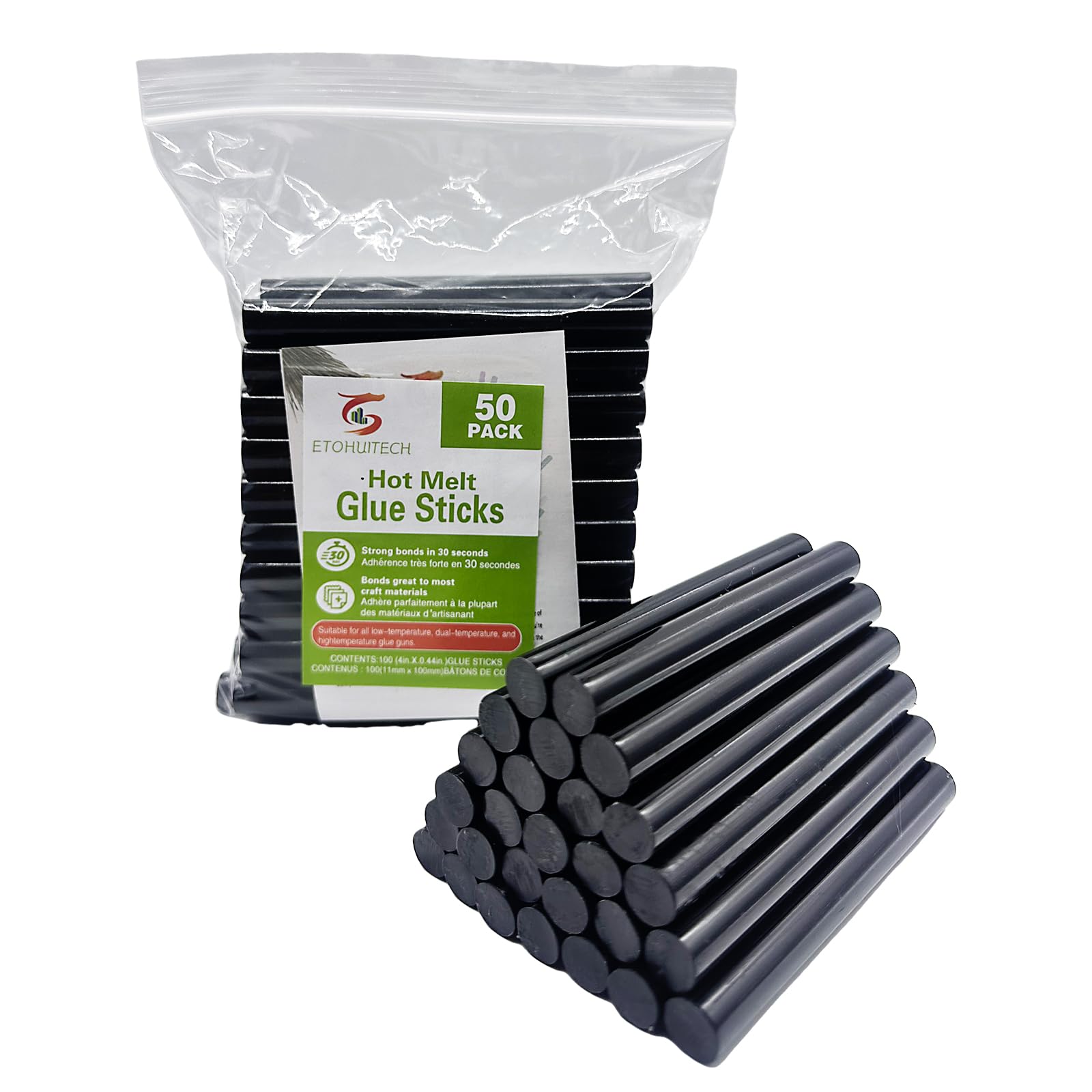 ETOHUITECH Hot melt Glue Stick High Stick, 50packs Black, 4 inches *0.43 inches