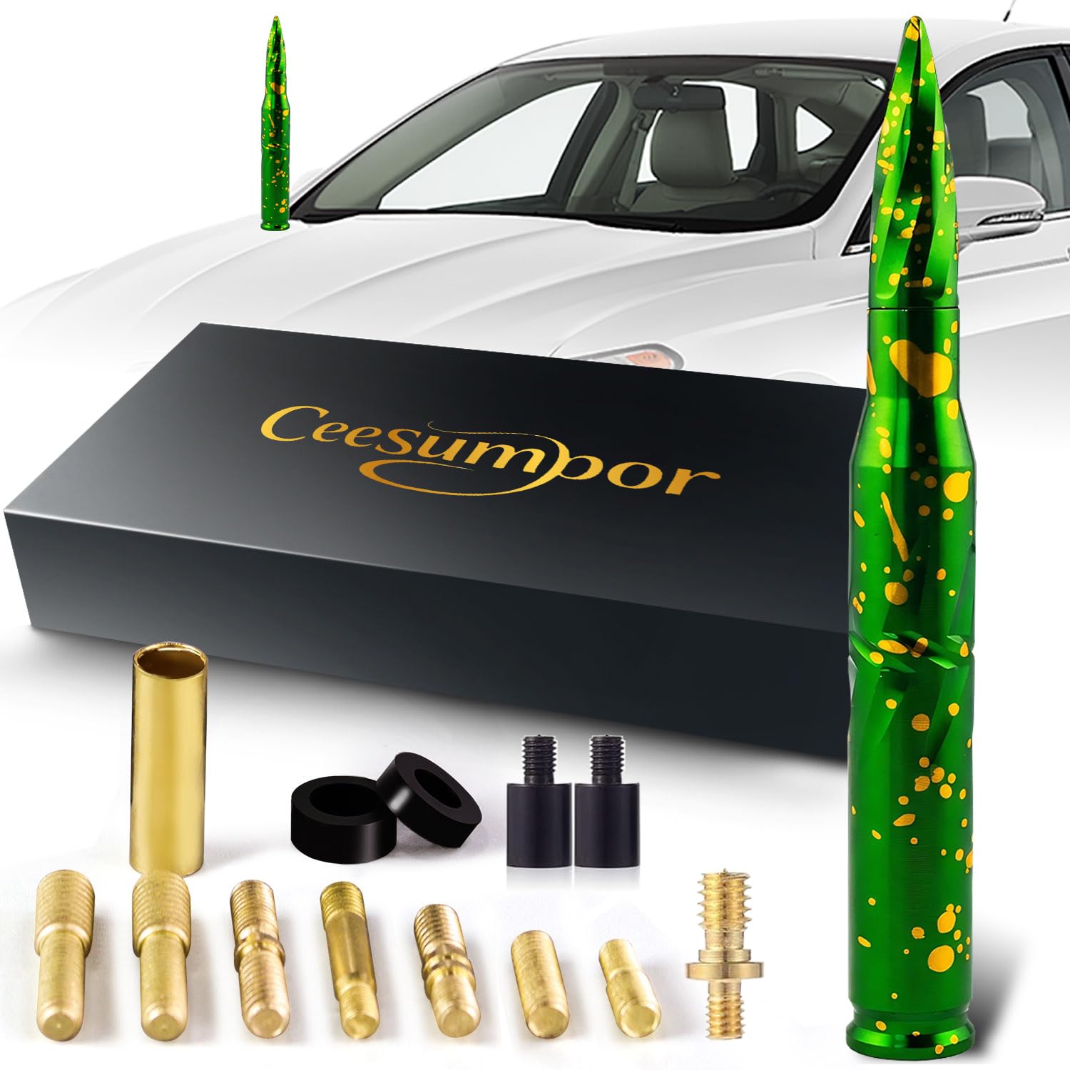 50 Cal Bullet Antenna Green Antenna for Truck Car Antenna Replacement Truck Antenna Bullet Antenna Slverado 1500 Bullet Antenna Ford f150 f250 GMC Sierra 1500 ram 1500 Jeep Truck Accessories (Green)