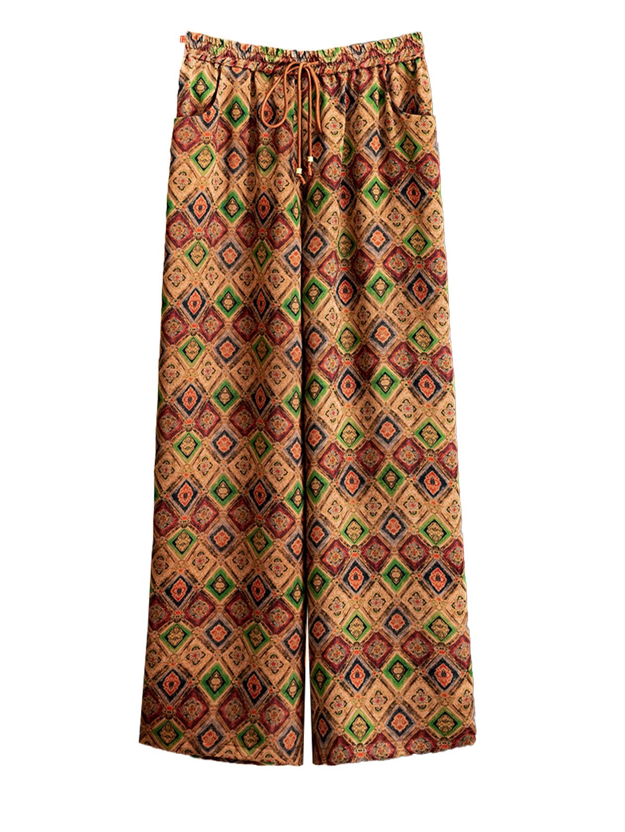 Pantalon ample en soie HangErFeng imprimé floral chic