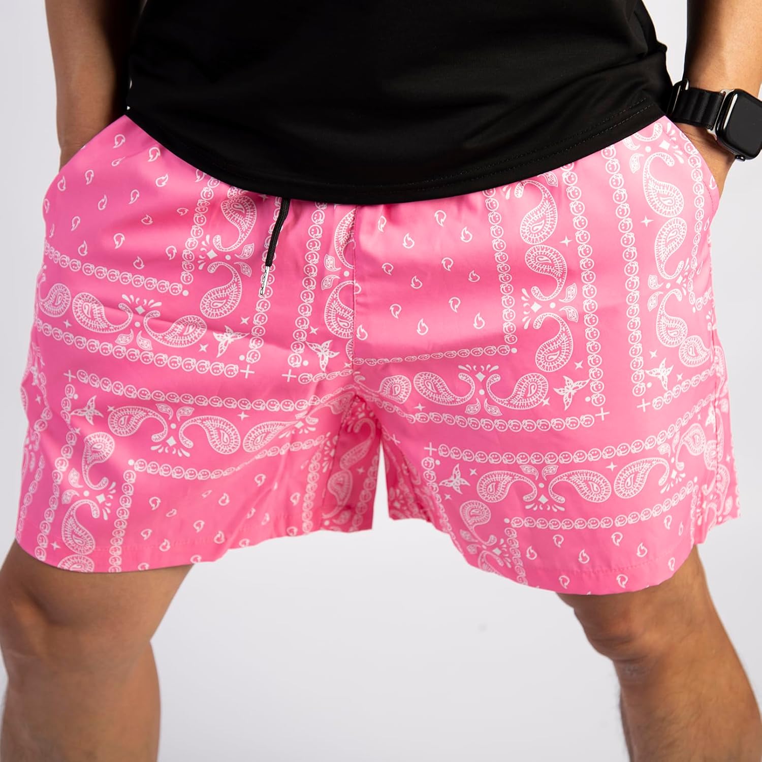 BOOMLEMON Men's Retro Paisley Shorts Mesh Print Casual Beach Shorts Athletic Gym Workout Running Short Pants