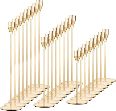 Set of 24 Gold Candle Holders for Taper Candles, Metal Gold Taper Candle Holder Decorative Candlestick Holders for Wedding, Dinning, Party, Home Decor, Fits 3/4 inch Thick Candle&Led Candles