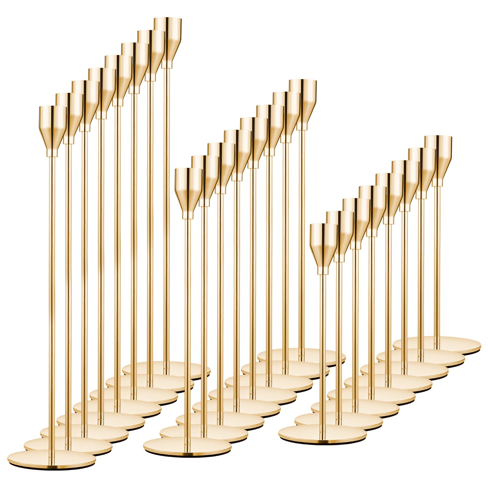 LOKUME Set of 24 Gold Candle Holders for Taper Candles, Metal Gold Taper Candle Holder Decorative Candlestick Holders for Wedding, Dinning, Party,