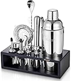 KITESSENSU 12-Piece Cocktail Shaker Set with Stand | Mixology Bartender Kit Bar Set with Essential Bar Accessories for Home Bar: Martini Shaker, Jigger, Muddler, Bar Spoon | Drink Mixer Cocktail Kit Cobbler - 12