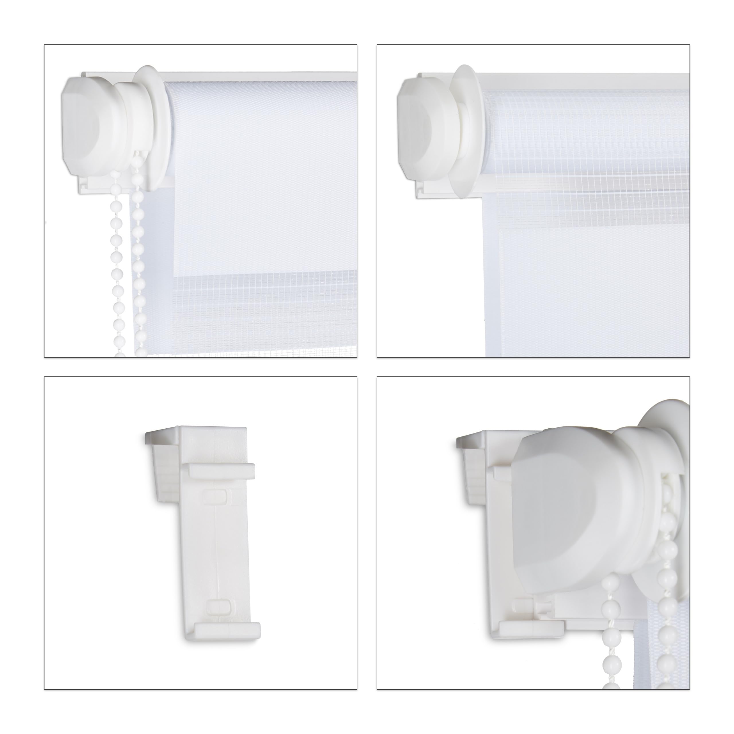 Relaxdays Doppelrollo Klemmfix ohne bohren, 3er Pack, Seitenzugrollo mit Streifen, Duo-Rollo für Fenster, Stoff 76x156 cm, weiß