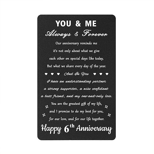 Personalized 6 Year Anniversary Card Gifts - 6th Anniversary Card, Sixth Wedding Anniversary Engraved Wallet Card