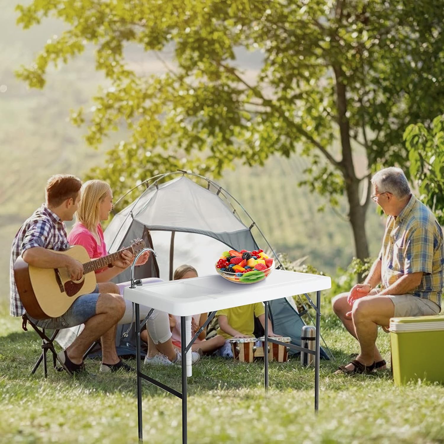 Removable Picnic Table, Folding Portable Fish Fillet & Hunting & Cutting Table for Outdoors, Events, Beach, Camping with Sink Faucet