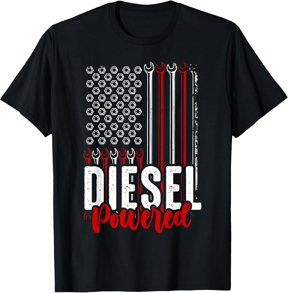 Diesel Mechanic Powered Patriotic American Flag T-Shirt