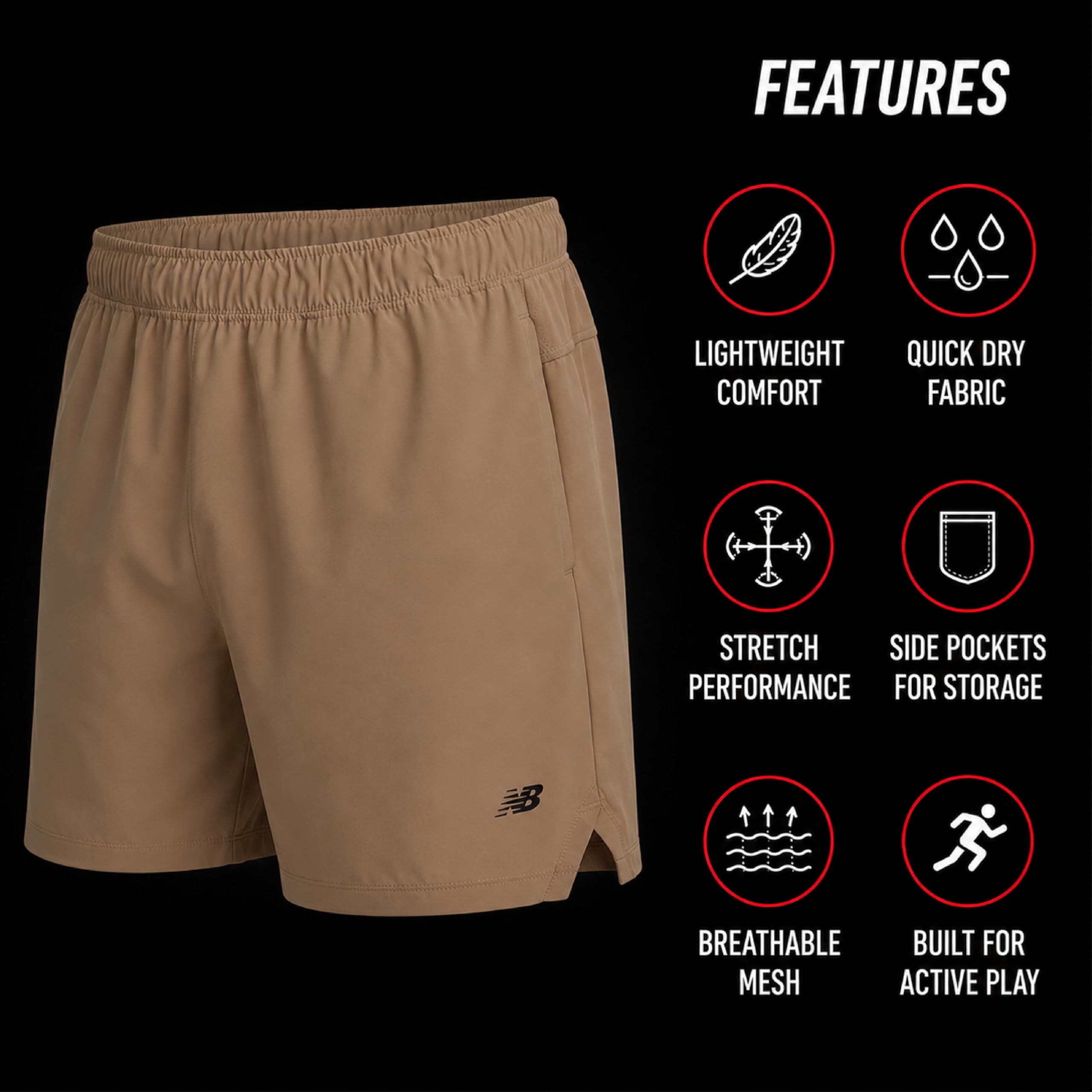 New Balance Pantalones cortos deportivos para niños, pantalones cortos de gimnasio tejidos de rendimiento ligero con bolsillos para baloncesto y fútbol (8-20)