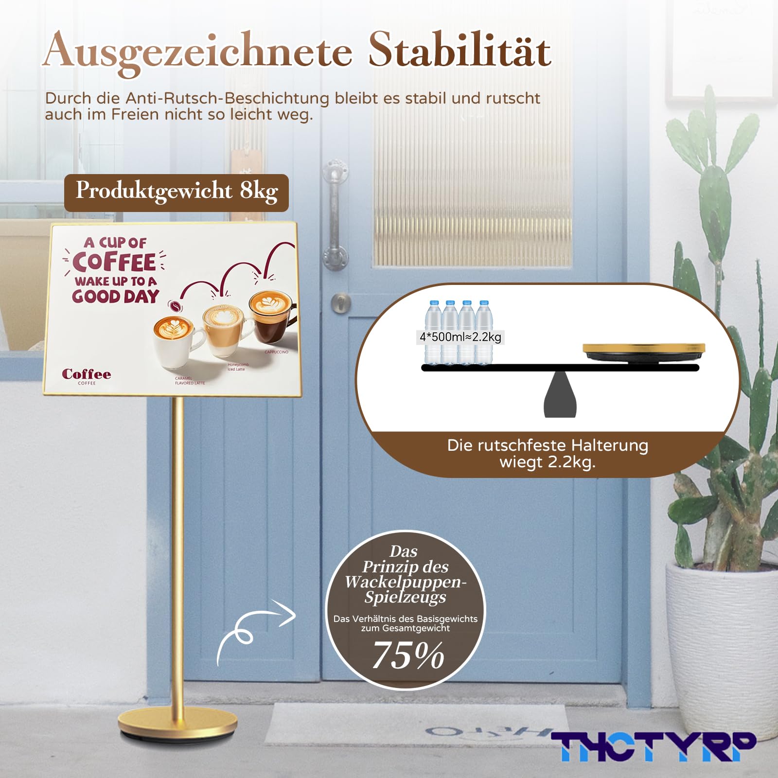 A2 Präsentationsständer, Höhenverstellbar Aluminium Gold | Vertikales Schild Nachrichtentafel Anschlagtafel, Verstellbarer Winkel, Stabiles A2-Nachrichtenschild