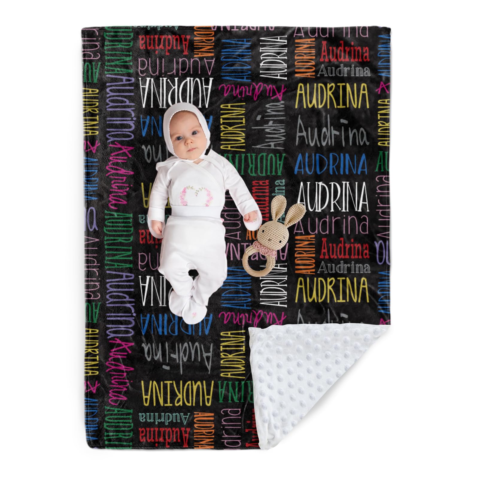 Custom Baby Blanket - Personalized Names Design - Soft Plush Blanket with Double Layer Dotted Backing for Boys Girls Color23(47x60 inches)