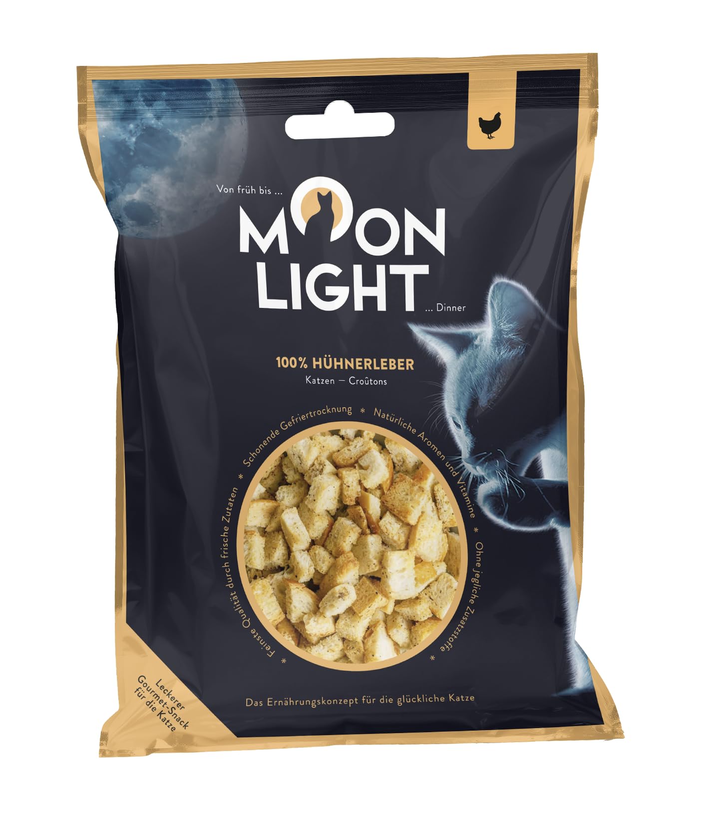 Moonlight - crostini per gatti, 10 pacchetti – fegato di pollo liofilizzato, 100% fegato di pollo, snack particolarmente aromatici e condimenti, senza cereali e zuccheri