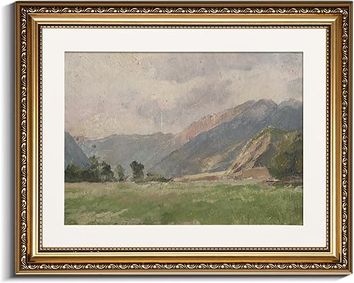 InSimSea Arte de pared retro enmarcado en oro, decoración de pared vintage para habitación del hogar, paisaje de montaña, arte impreso en lienzo,