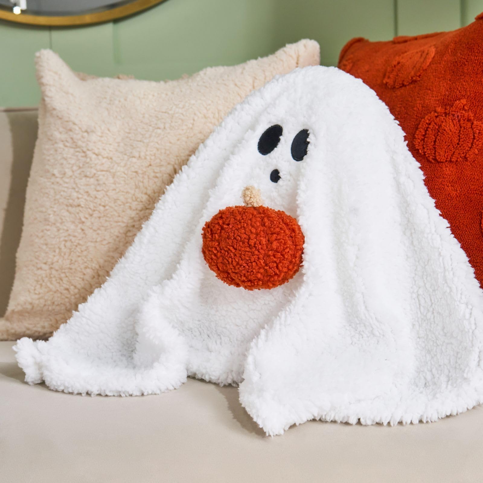 Ohs Cream - Ghost Ghost Cushion Halloween Throw Pillow Soft Cosy Cushions For Sofa Halloween Decorations Ghost Pillow Home Decor Novelty Cushion Gifts For Kids, Cream - 30Cm