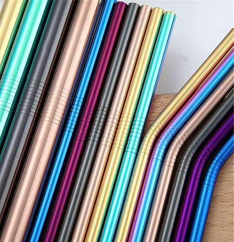 Miniatura 7 de Pajitas de metal para batidos, pajitas reutilizables de 10 pulgadas de colores, 8 popotes doblados extra largos con 2 cepillos de limpieza para YETI