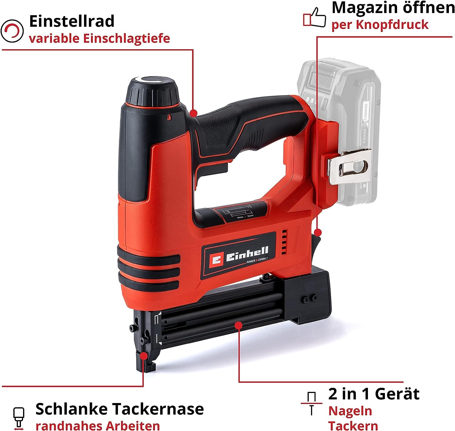 Einhell Akku-Nagler TE-CN 18 Li - Solo Power X-Change (Li-Ion, 18V, Tacker und Nagelpistole, max. 20 Schuss pro Minute, inkl. 300 Nägel und 300 Klammern, ohne Akku, ohne Ladegerät)