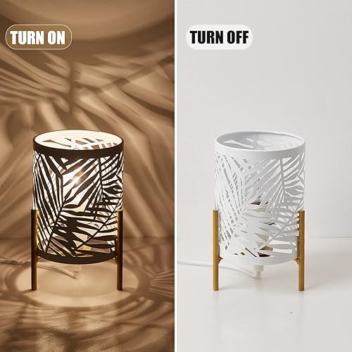Miniatura 3 de OuXean Lámpara de mesa decorativa, soporte dorado de trípode con pantalla hueca de metal blanco, luz nocturna para mesita, E12 40W, sin bombilla