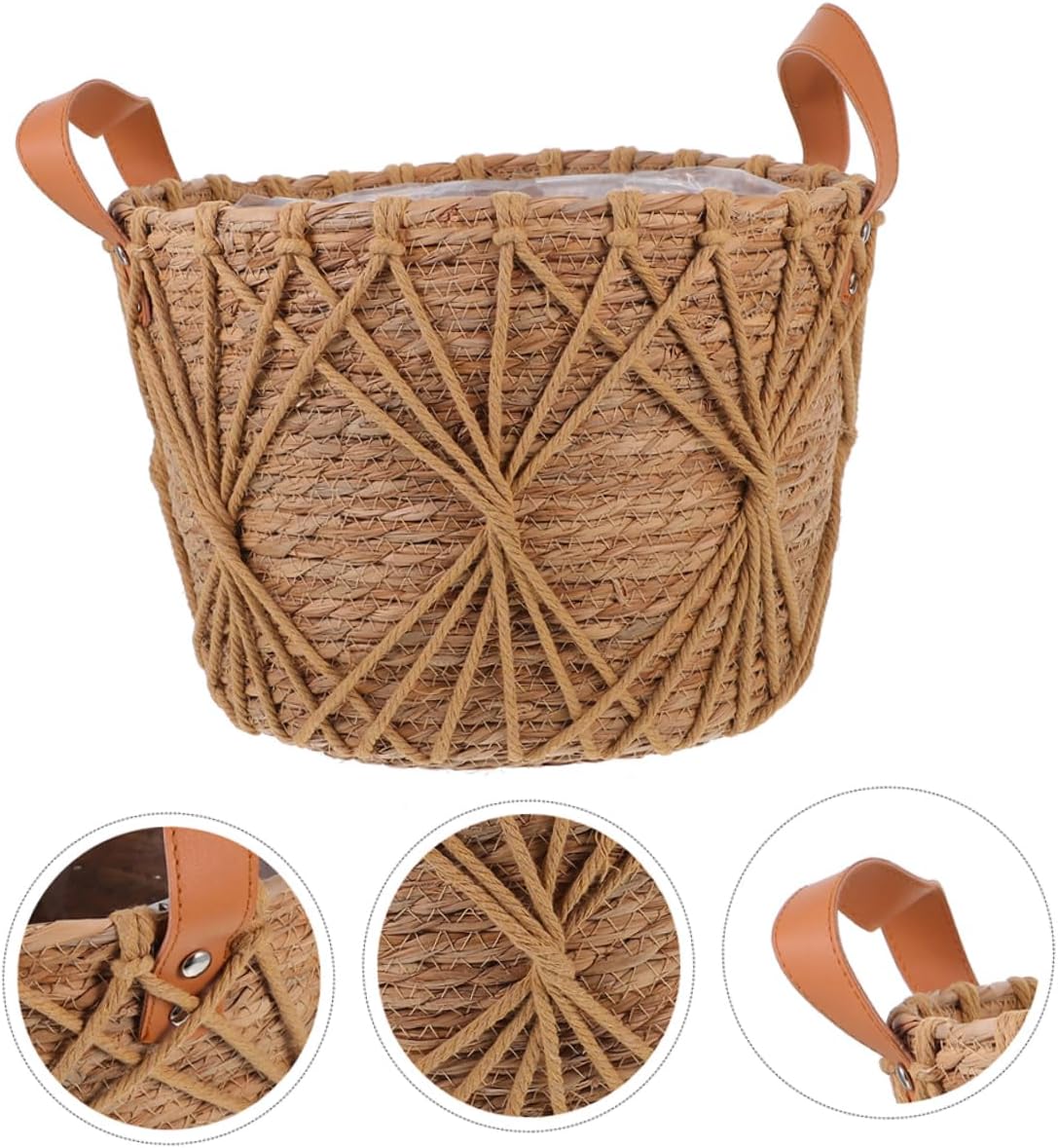 Hand Woven Flower Basket Natural Straw Woven Basket for Home Decor Garden Display and Wedding Arrangements Vintage Country Style Convenient Handle