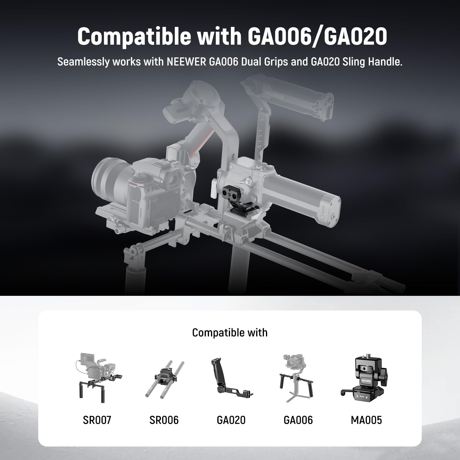 NEEWER Adapter montażowy do RS3 Pro i RS4 Pro, płytka szybkiego uwalniania typu Arca z szyną NATO, kompatybilna z baterią SmallRig Shoulder Rig V Mount Battery DJI RS 3 PRO RS 4 PRO, GA030P