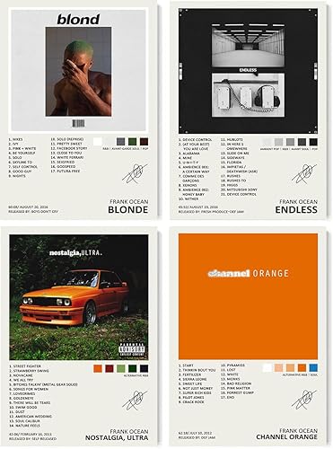 WANMLY Frank - Póster con diseño de océano (juego de 4) color rubio y naranja infinito Nostalgia Ultra Music Album Cover firmado edición limitada,