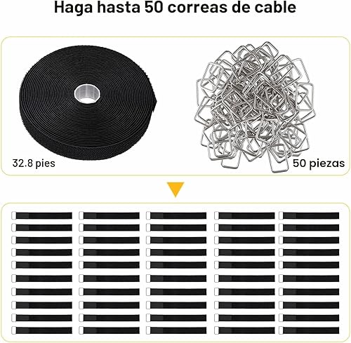 Miniatura 4 de Correas de gancho y velcro de 1"x32 pies con 50 hebillas de metal, correas de cable de fijación ajustables, correa de cincha cortada a longitud