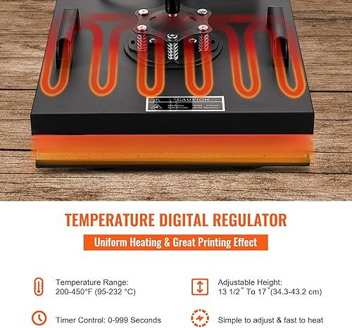 Miniatura 7 de VEVOR Prensa de calor de 15 x 15 pulgadas, máquina de prensa de calor 8 en 1, máquina de prensa de camisetas oscilante de 360, control digital,
