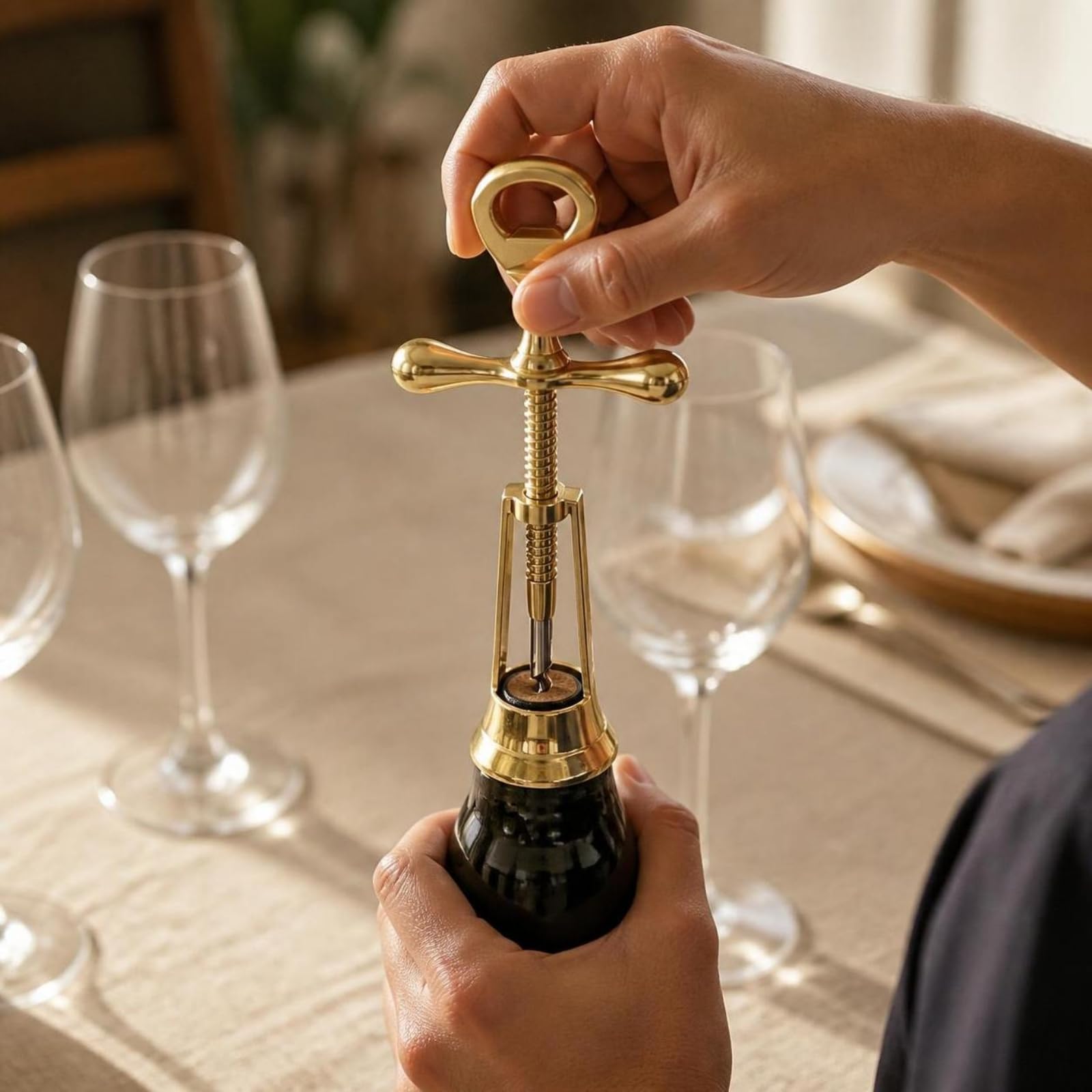 MERIGLARE Abrebotellas Latón Compacto Utensilio | Acabado Metálico, Sacacorchos Latón, Resistente, Abridor Vino, para Bar doméstico, 5x5x18cm