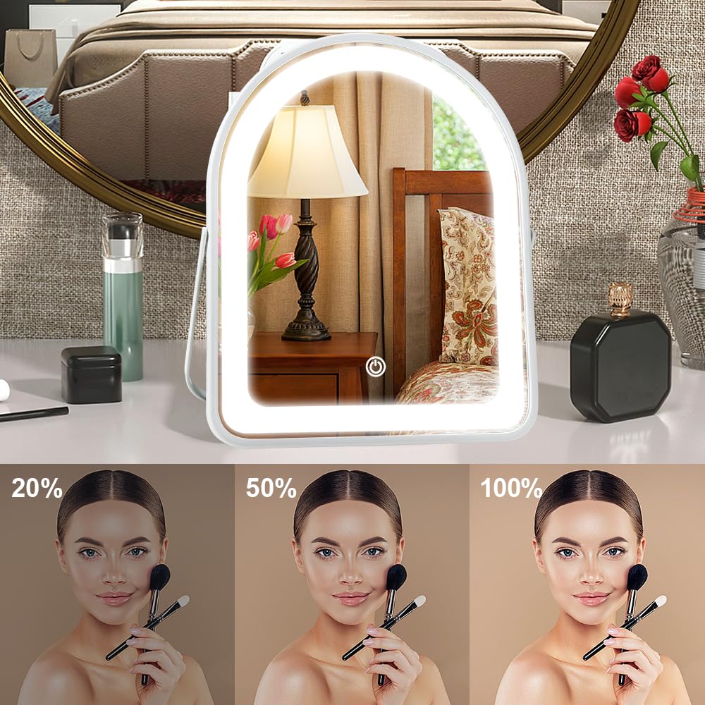 Rechargeable Vanity Mirror with Lights,10"×7.8" Arched LED Makeup Mirror with Lights, Smart Touch Control Dimmable 3 Modes Light up Mirror for Dorm Desk Dressing Room,Gift for Women - Image 5